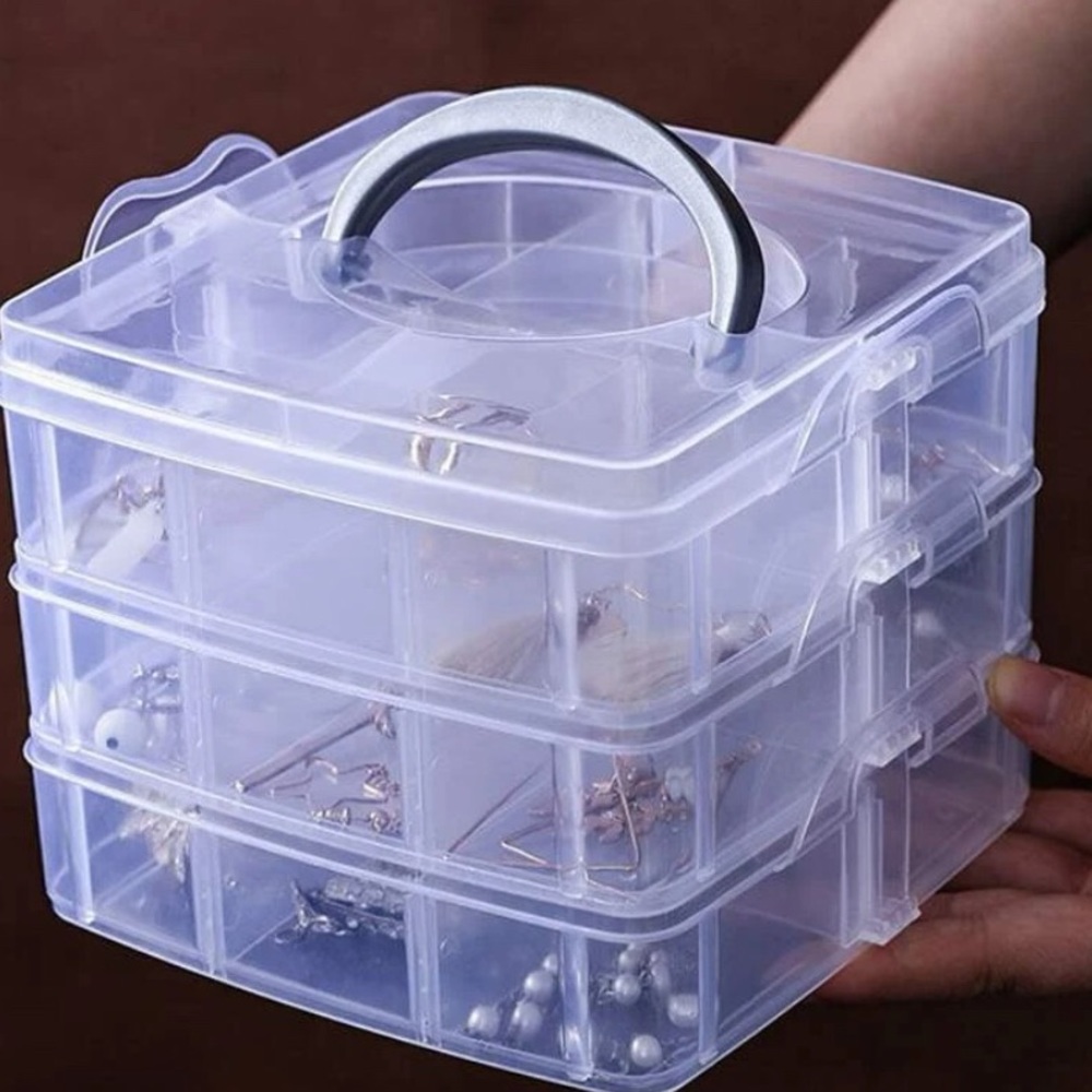 NWT 2 Transparent Clear 18 Grid 3 Layer Stackable Storage Carrying Containers